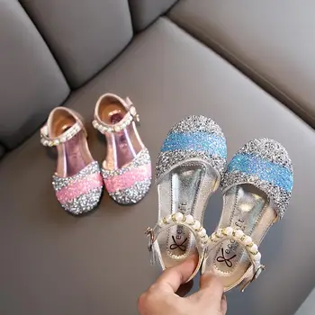 

Girls Sandals Sequins beads Dance Kids Shoes Children Flat Heel Princess Shoes Glitter Leather Party Dress Wedding Sandals