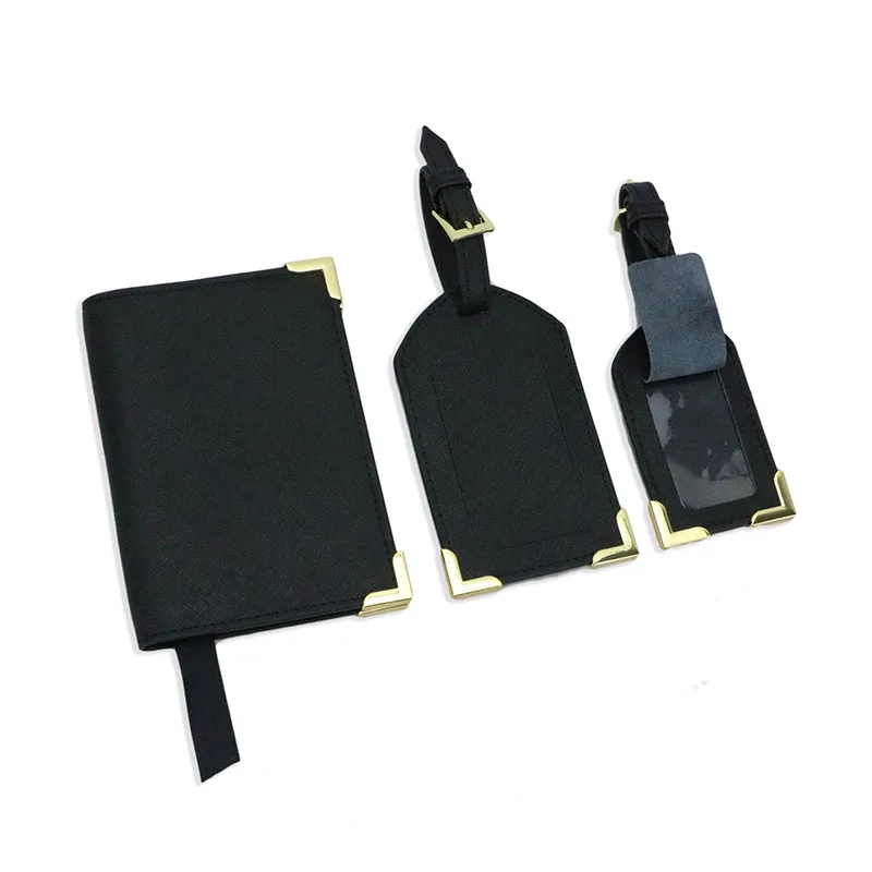 balck whole set Монограммовые начальные буквы унисекс saffiano кожаный держатель для паспорта багажные бирки Обложка для паспорта набор аксессуары для путешествий - Цвет: balck whole set