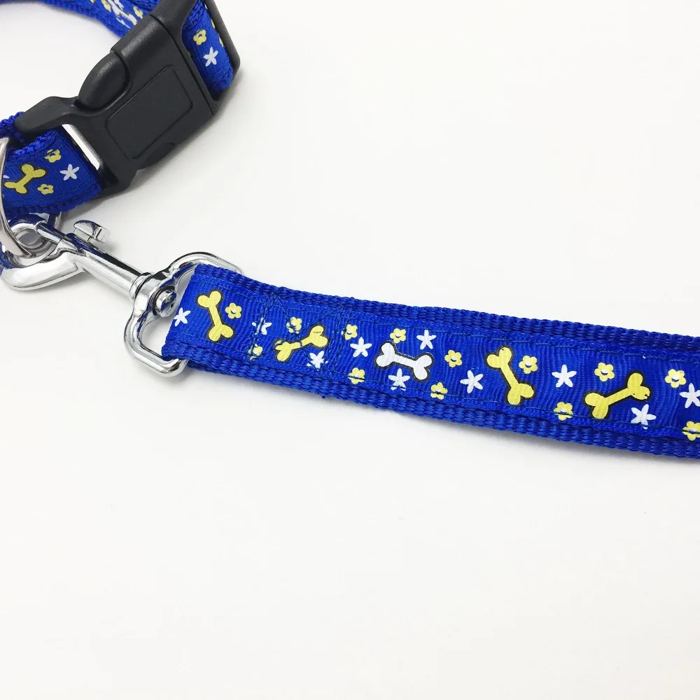 Bonzerpet ошейник и свинцовый набор Регулируемый печатный рисунок кости пряжки мягкие высокое качество ошейники и поводок для больших собак поставщик домашних животных