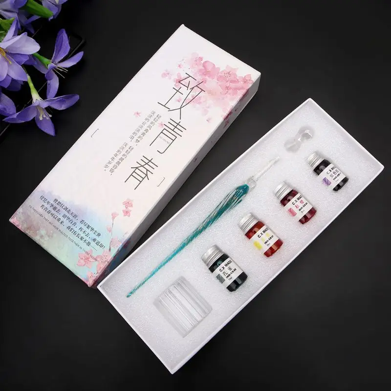 7PCS/SET Handmade Venus Glass Pen Dip Writing Ink Signature Pens Set for School Stationery Decoration Gifts Art Supplies 11UB