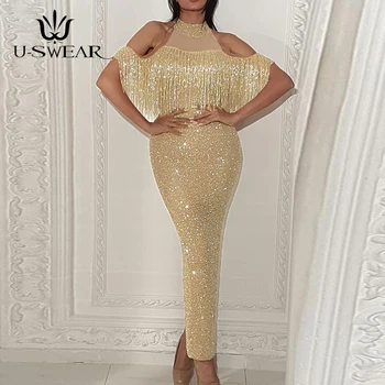 

Elegant Tassel Banquet Evening Party Dress Women Sequins Evening Dress Slim Fit Shinny Dresses Robe Femme Vestidos 4 Colors