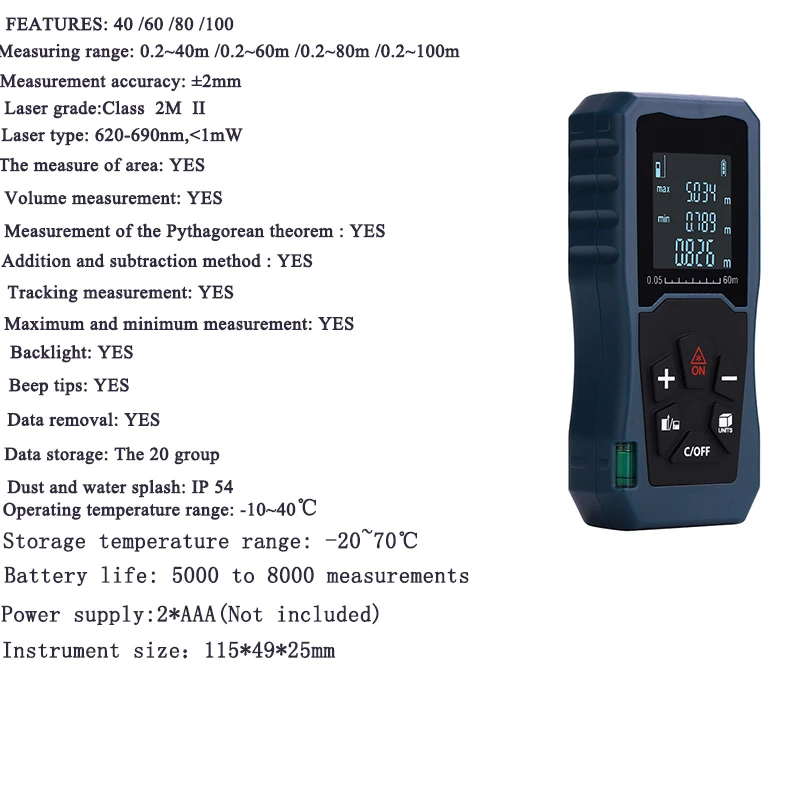 Professional 40-100M Laser Distance Meter Electronic Digital Rangefinder Measure Tape Range Finder Equipment Measuring Tools Professional 40-100M Laser Distance Meter Electronic Digital Rangefinder Measure Tape Range Finder Equipment Measuring Tools