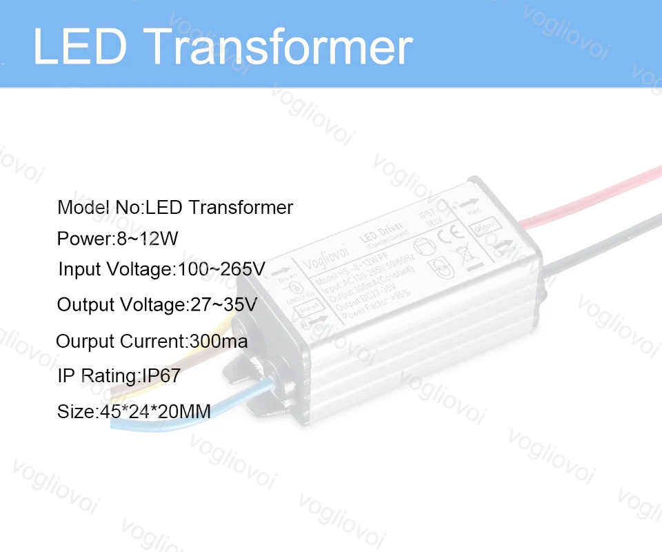 Vogliovoi светодиодный драйвер 8-12 Вт для потолочной лампы прожектор AC110V AC220V алюминиевый водонепроницаемый IP67 300MA