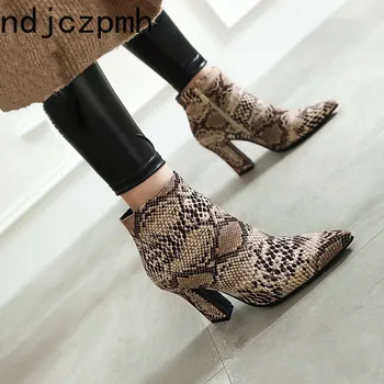 

Women's Boots The New Autumn And Winter fashion Pointed Color matching zipper High heel Short tube Women's shoes plus size 32-48