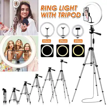 

30/26/20cm LED Beauty Ring Light Fill Light Lamp Youtube Live Broadcast Fill Light Lamp Selfie Light with Tripod Phone Holder
