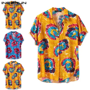 

INCERUN Man Loose Short Sleeve Lapel Shirts Men Lobster Printed Shirts Summer Hawaiian Beach Shirt Casual Vocation Tops S-3XL