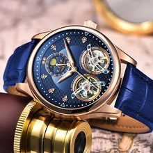 Reloj LIGE, двойной Tourbillon, швейцарские мужские часы, автоматические часы для мужчин, модные механические наручные часы с кожаным ремешком