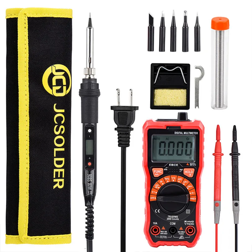 

JCD 908S Heating Element Soldering Iron Pen with LCD Digital Multimeter 6000 Counts Auto Ranging AC/DC Voltmete Welding Tool Set