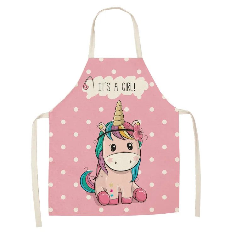 Parent-child Kitchen Apron Cartoon Rainbow Unicorn Printed Sleeveless Cotton Linen Aprons for Men Women Home Cleaning Tools