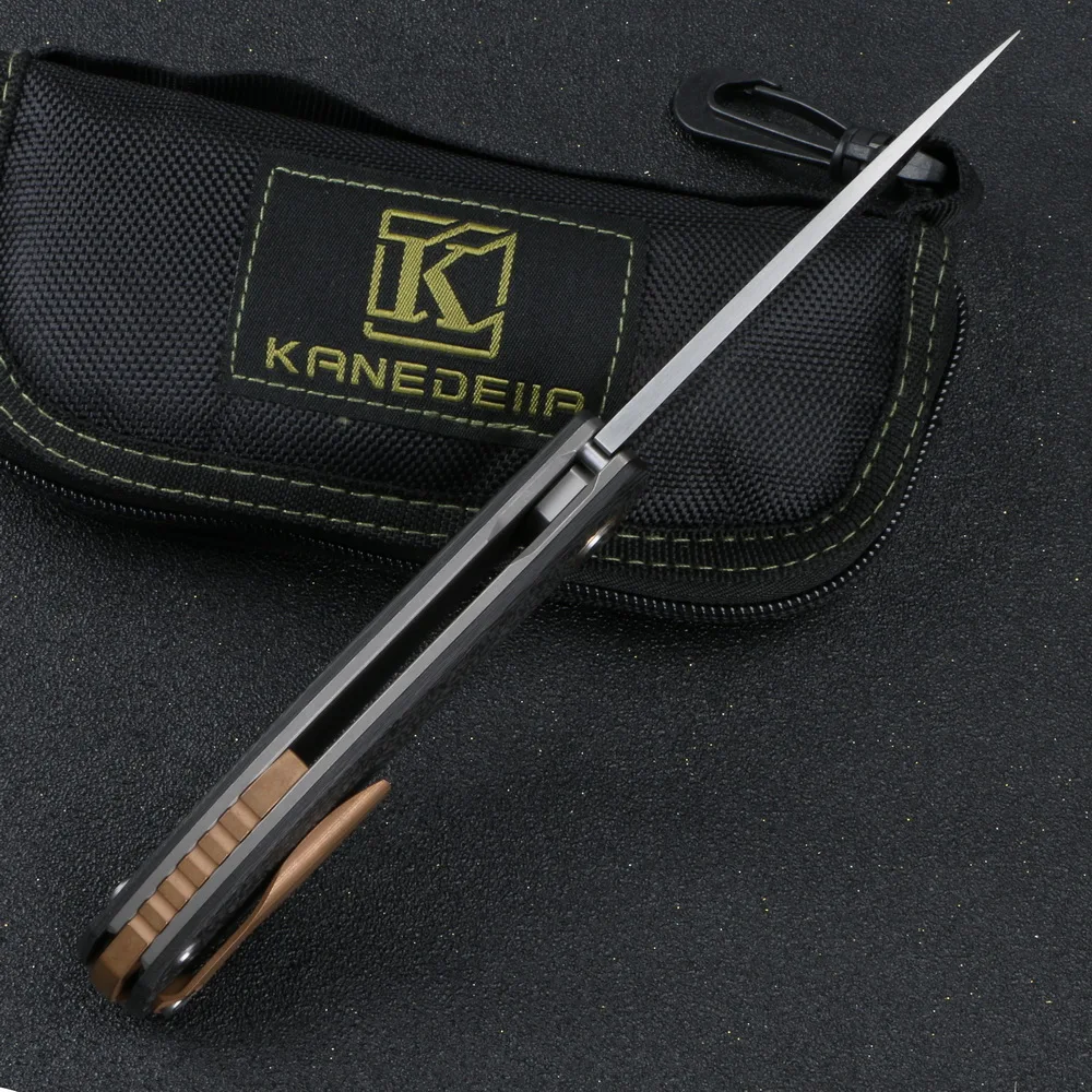 Kanedeiia carbon fiber handle Flipper F3 folding knife M390 blade titanium lined camping hunting pocket fruit knife EDC tools
