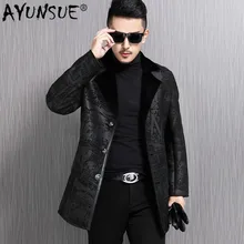 AYUNSUE, натуральная куртка, Мужская зимняя куртка из овчины, пальто для мужчин, подкладка из настоящей шерсти, приталенная, Chaqueta Cuero Hombre 17L-105 KJ3849