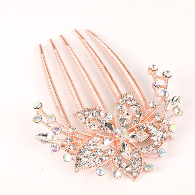 Colorful Flowers Rhinestone Hairpins Retro Women's Hollow Out Crystal  Hair Comb Hairpin Fashion Hair Accessories Headdress