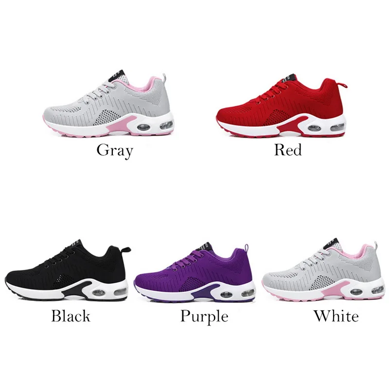 Women Fashion Mesh Breathable Sneakers Lady Flyknit Air Cushion Casual Shoes Solid Non-slip Running Joggers Sport Shoes New