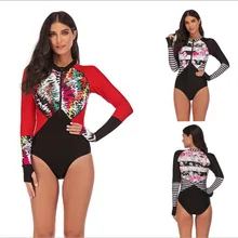 Плюс размер 5XL молния Rashguard женский цельный купальный костюм пуш-ап одежда для плавания с длинными рукавами купальный костюм для серфинга купальный костюм с бикини