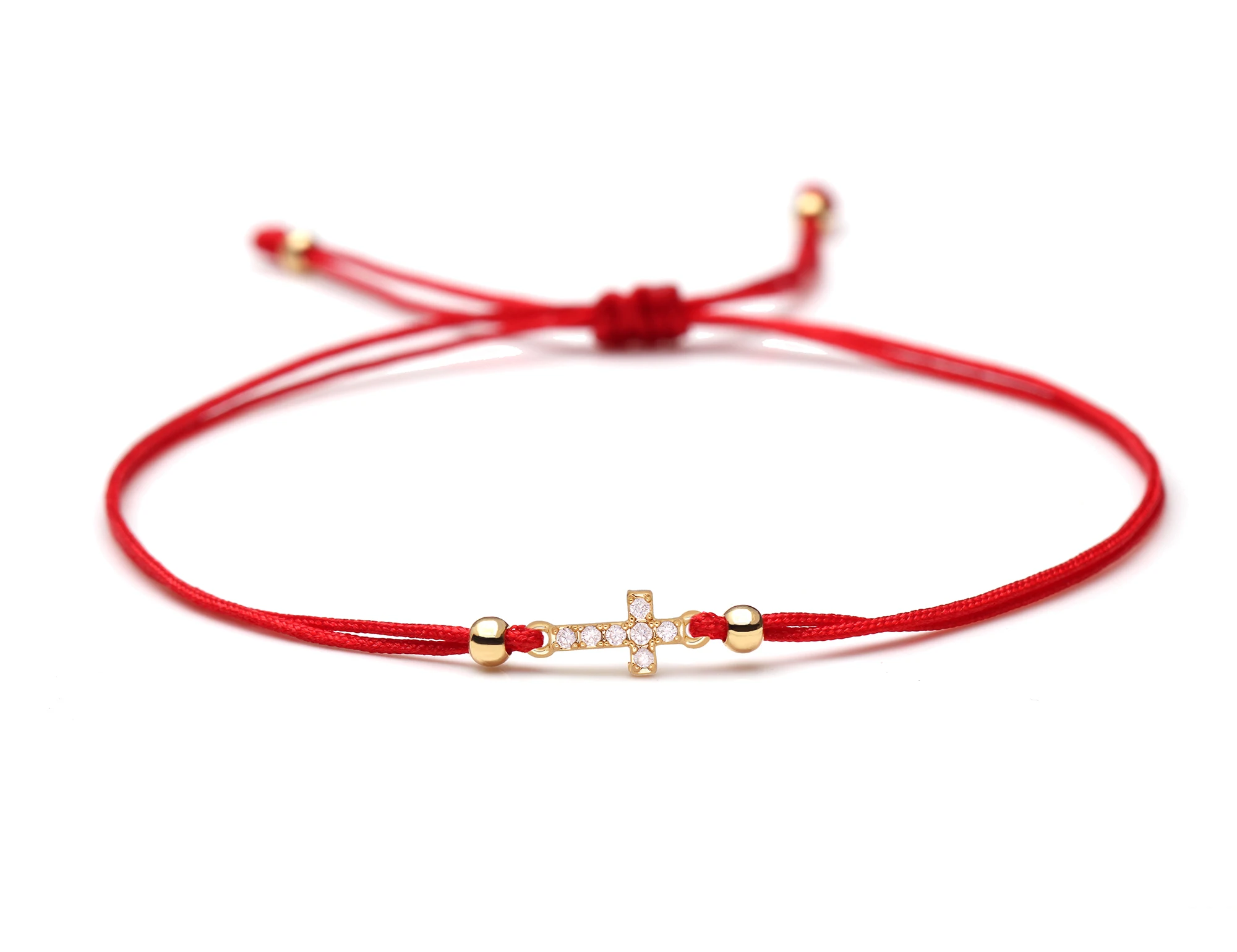 Mini Copper Cross CZ Crystal Silk Thread Braided Bracelets Women Men High Quality Black Pink Red String Tiny Zircon Jewelry Her