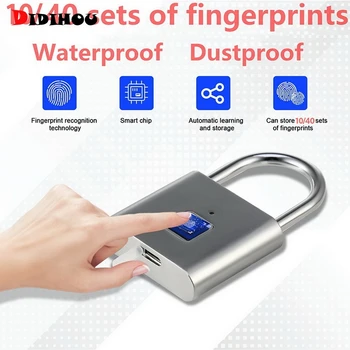 

Golden Security Keyless USB Rechargeable Door Lock Fingerprint Smart Padlock Quick Unlock Zinc alloy Metal Self Developing Chip