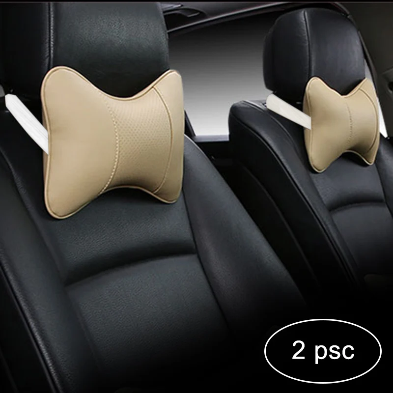 

2pcs Car Neck Pillow bone Car Headrest care Seat Head Perforating Design PU Leather pillow Auto Interior seat Safety Accessories