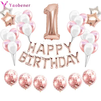 

1st Happy Birthday Balloons Rose Gold Foil Number Helium Ballons First Birthday Party Decorations Boy Girl 1 One Years Supplies