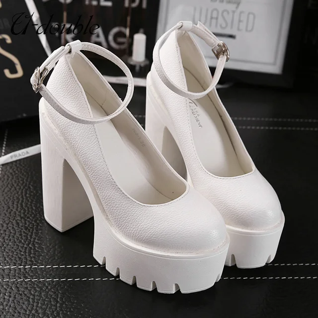 U-DOUBLE Brand 2021 New Spring Autumn Casual High-heeled Shoes Women Sexy Thick Heels Platform Pumps Black White Big Size 42 5