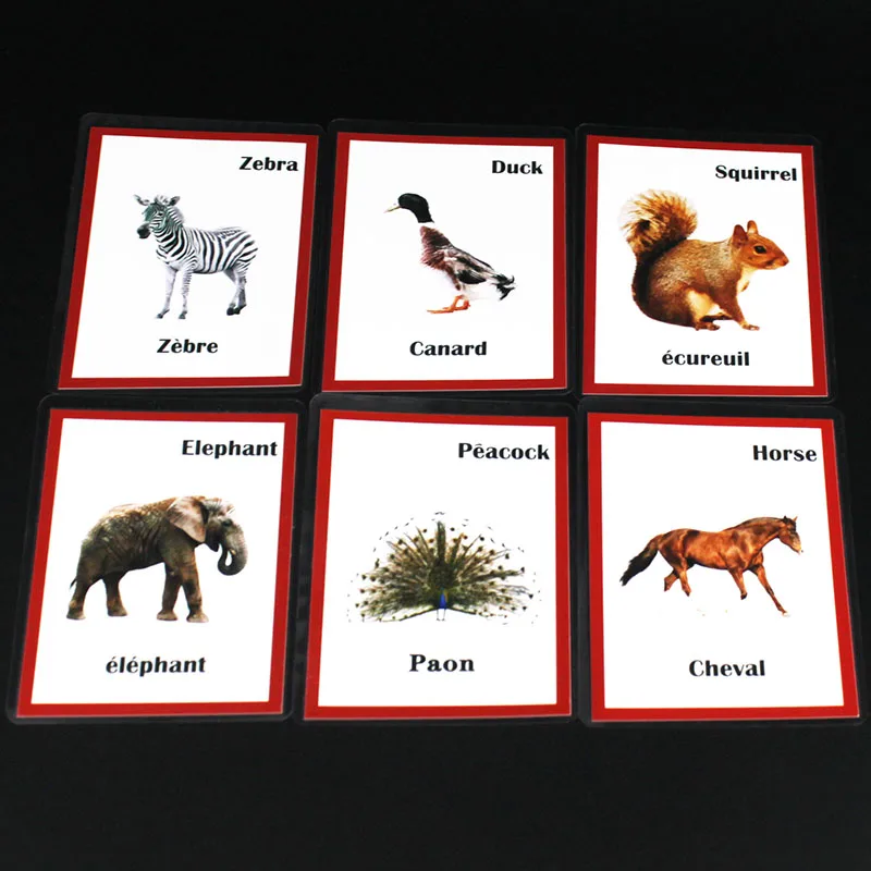 Children Montessori French/English Animals Word Learning Card Flashcards Games Puzzles for Kids Baby Juguetes Educativos Toy 4