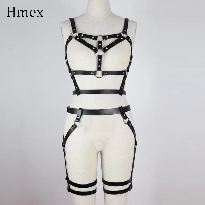 Комплект нижнего белья из HMEX кожи, подвязка в готическом стиле, ремни, женские ремни, бюстгальтер, подвязки, сексуальные ремни, пояс на талию, бандаж для ног, клетка