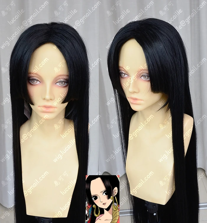 Anime One Piece Boa Hancock Cosplay Wig 100cm Long Black Straight Heat