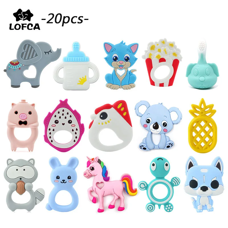 

Baby Teethers Wholesale 20pcs Cartoon Animal Koala Baby Teething Toy Silicone Teether Unicorn Pendant Raccoon Nursing Necklace