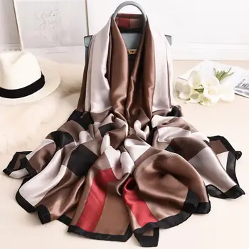 

Korean autumn and winter new silk scarf women's imitation silk shawl fashion British Plaid warm long thick scarf