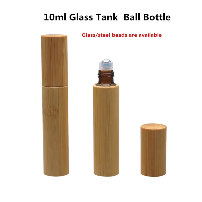 

50 pcs Spot Quality 10ml Glass/Steel Ball Bottle Massage Acne Treatment Bamboo Shell Bottle Mini