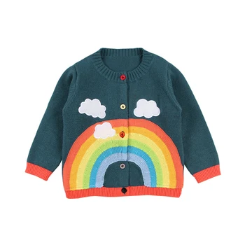 

cute rainbow cardigan age for 1 - 8 years baby boys autumn winter warm coats long sleeve knit tops children clothes kids sweater
