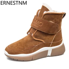 ERNESTNM HOT Winter Women Ankle Snow Boot Fur Wedges Warm Plush Rubber Platform Lace Up Sexy Punk Black Ladies Shoe Botas Mujer