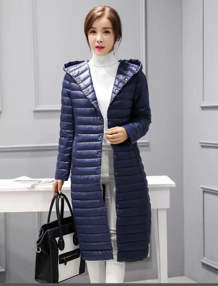 Ozhouzhan Winter New Style Korean-style Lightweight Hooded down Jacket Long WOMEN'S Coat