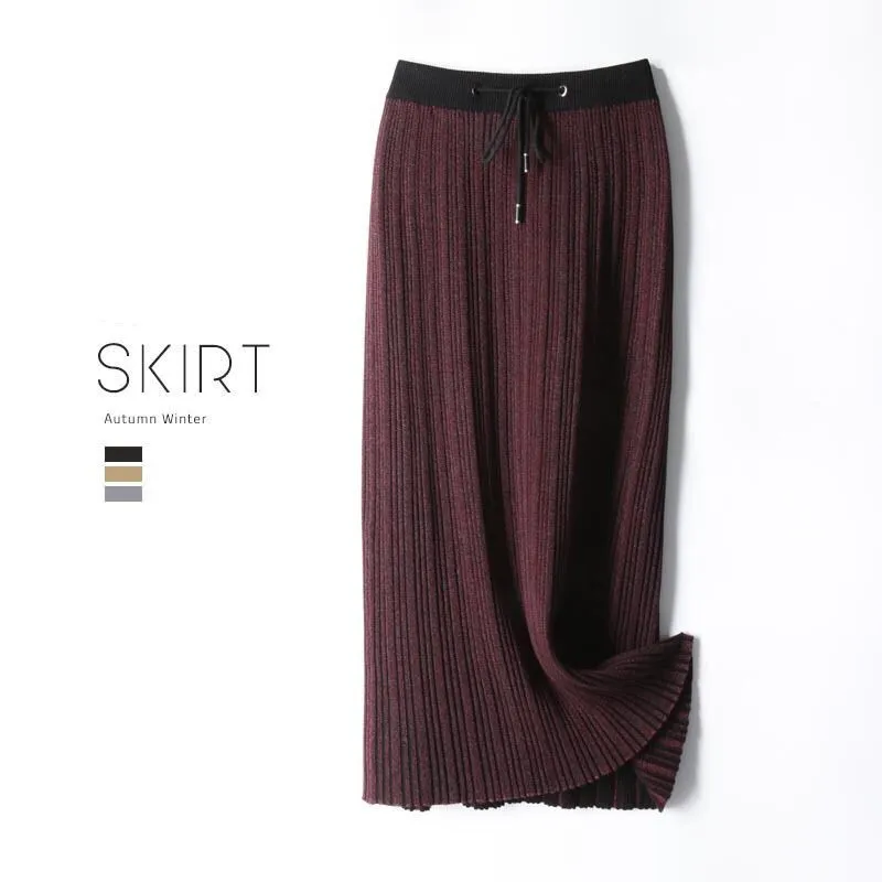 Autumn and winter large size women's skirt pleated skirt skirt female knit skirt