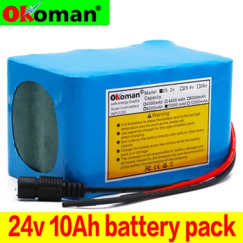 

Okoman High Capacity 24V 10Ah 18650 Battery Pack Lithium Ion Battery 25.2V 10000mAh Bicycle Moped Power Tools Battery