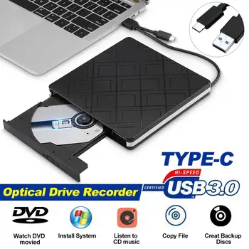

T2 External USB3.0/USB2.0/TYPE-C DVD RW CD Writer Slim lattice pattern Drive Burner Reader Player For PC Laptop Optical Drive