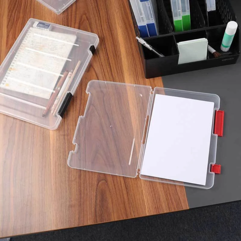 Portable File Box Transparent Plastic Box Office Supplies Holder Document Paper Protector Desk Paper Organizers Cases