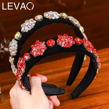 

Levao Baroque Luxury Rhinestone Statement headband New Crystal Flower Geometric Headband Women Sparkly Tiara for Wedding