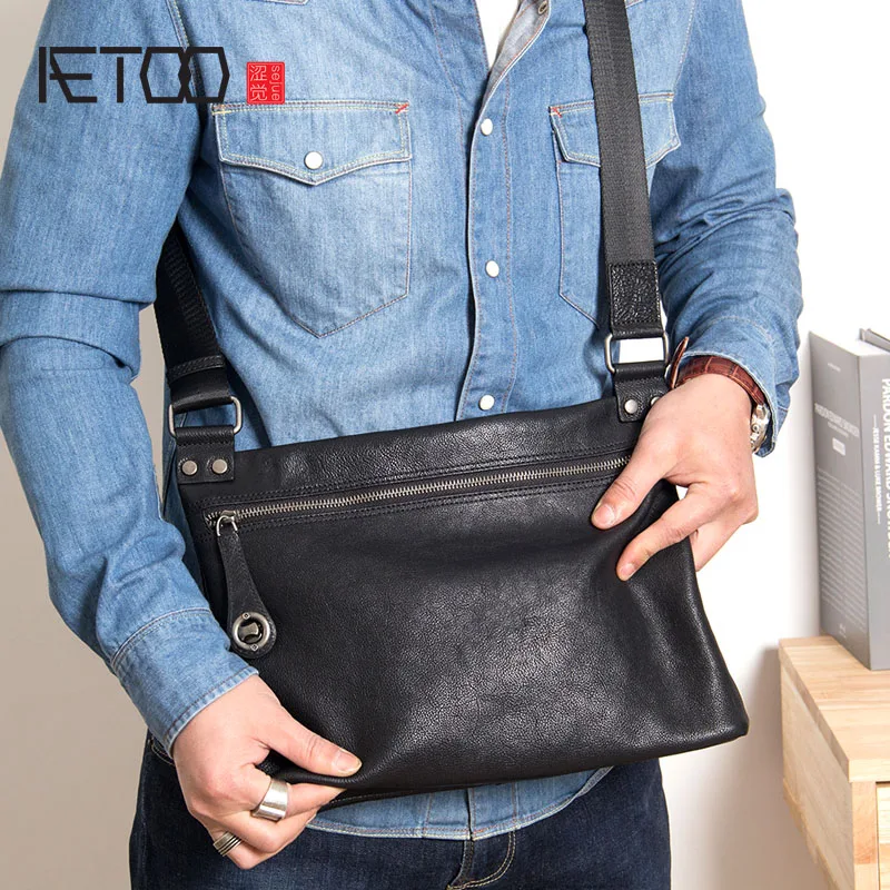 

BJYL Leather men's bag new men's shoulder Messenger bag cross section casual soft leather small bag anti-theft bag