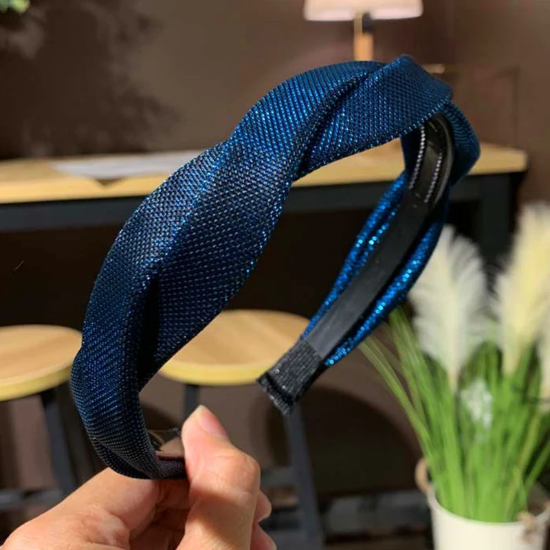 Leveo Twist Hairband для женщин Глянцевая s-образная головная повязка для волос ободок для девочек Новые плетеные головные повязки обруч для волос аксессуары - Цвет: Blue Green