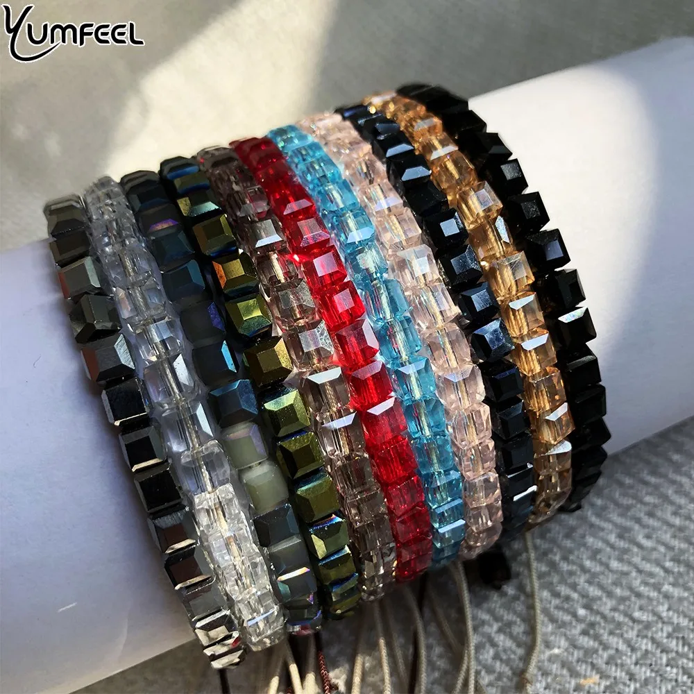 Yumfeel новый браслет ручной работы с кристаллами 4x4 мм стеклянный регулируемый и