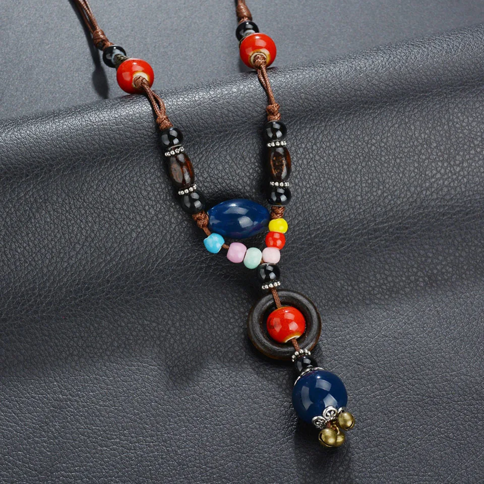 Новинка Boho этническое массивное ожерелье на цепочке для женщин Красочные керамические Длинные бусы с кисточкой ожерелье женское Bijoux