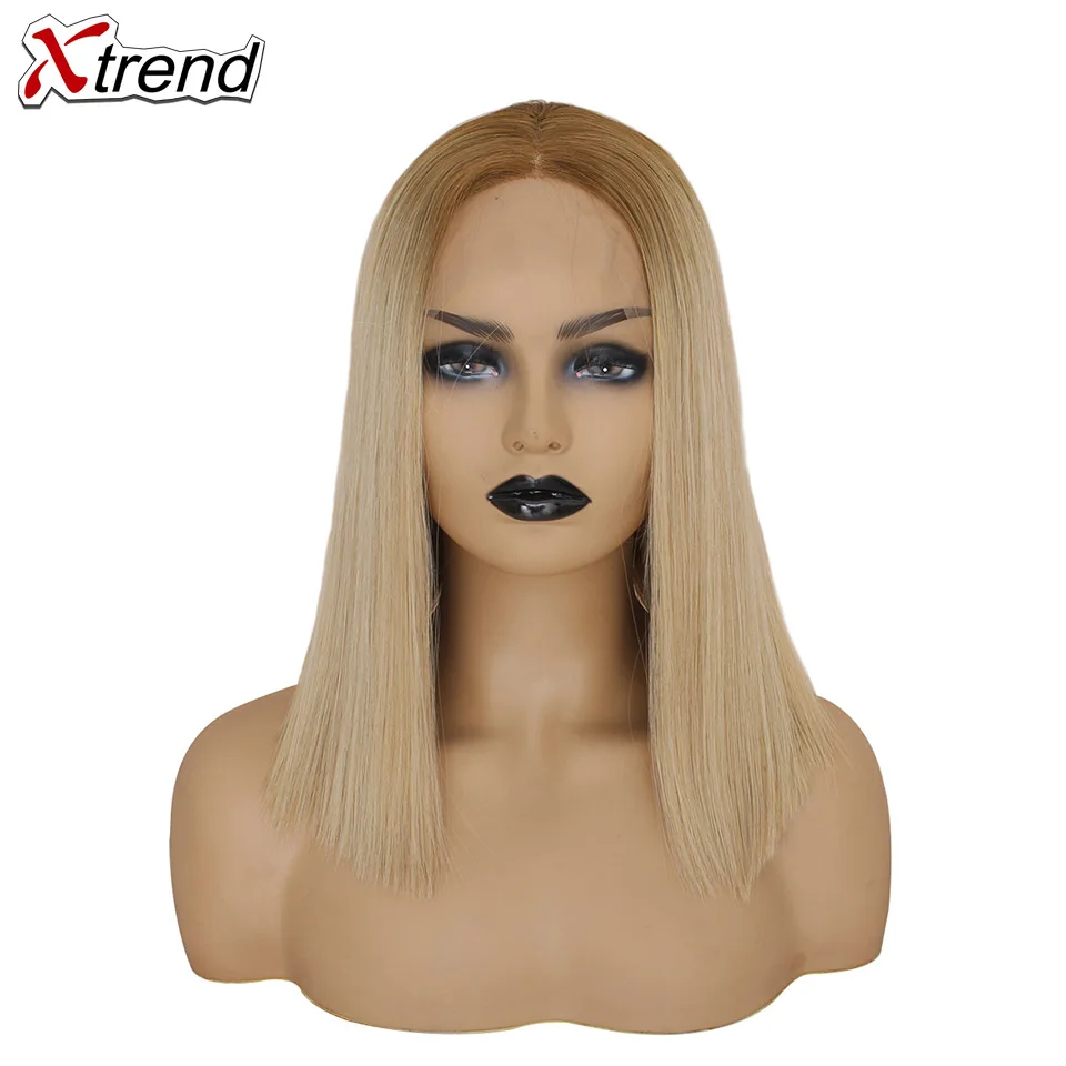 Xtrend синтетический парик на кружеве короткий Боб блонд Розовый Фиолетовый Белый 613 Омбре серый имбирь Лолита косплей парики для черных женщин - Цвет: 4 613