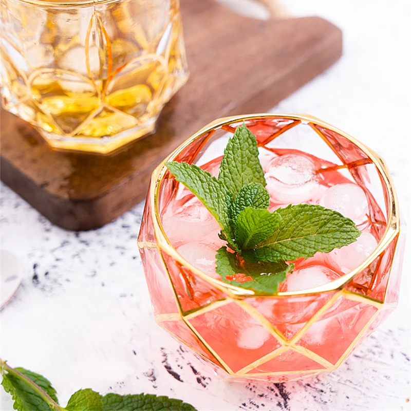 Whiskey Glass European Vintage Gold-Edged Crystal Glass Vodka Cup Short Leg Home Bar Beer Flute Champagne Classical