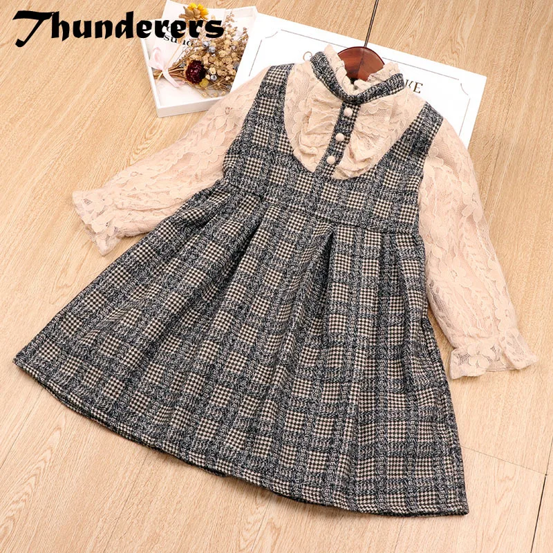 Thunderers/кружевное детское платье принцессы для девочек; теплое плотное свадебное платье с длинными рукавами для девочек; Модная хлопковая одежда для малышей