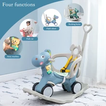 

2 in 1 Multi-Function Rocking Horse Sliding Cart Wooden Kid Ride On Toys With Music Flash Wheel Children Rocking Chair Trolley