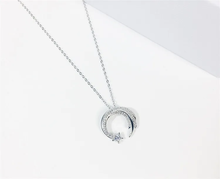 Moon Star ожерелье из стерлингового серебра 925 пробы, метеор, сад, скольжение, падающий Метеор, микро-инкрустированная Цепочка-ключица, темперамент, Женское Ожерелье