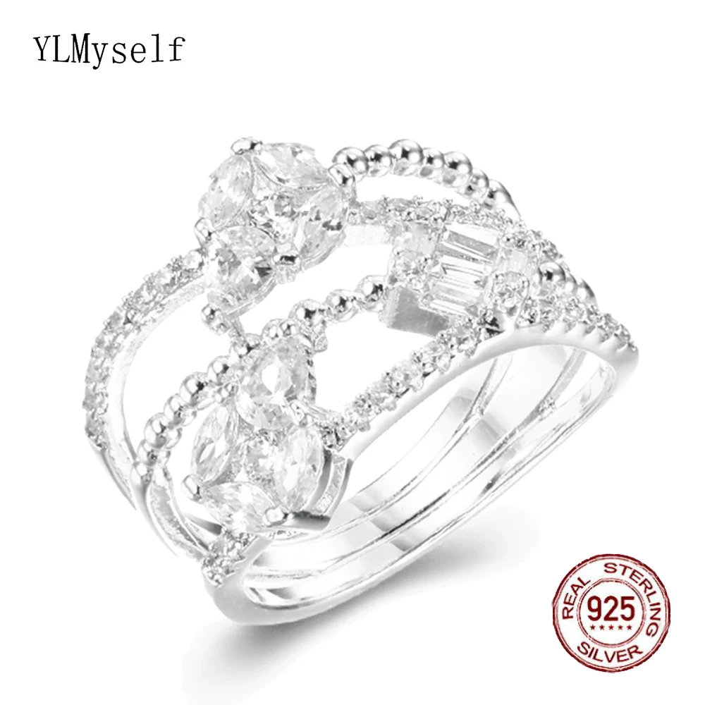

Real 925 Sterling Silver Ring Luxury Hollow Luxury Design Pave Stunning Teardrop Zircon Elegant Fine Jewelry For Women