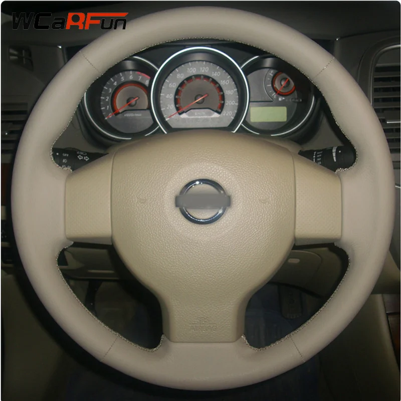 WCaRFun самодельный бежевый чехол на руль из искусственной кожи для Nissan Tiida 2004 2010 Sylphy