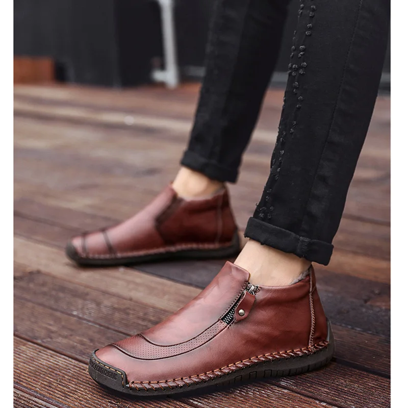 Tanie Merkmak 2019 nowe buty męskie zimowe moda ciepłe botki na co dzień wygodne Zip buty męskie duże rozmiary 39 48 mężczyzn buty