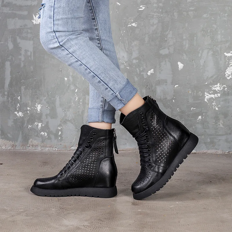 

Tenige 2020 Summer Leather Hollow Out Martin Head Layer Cowhide Inside Add Cool Boots Gao Help Sandals